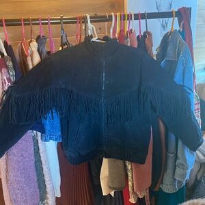 Black Fringe Suede Jacket